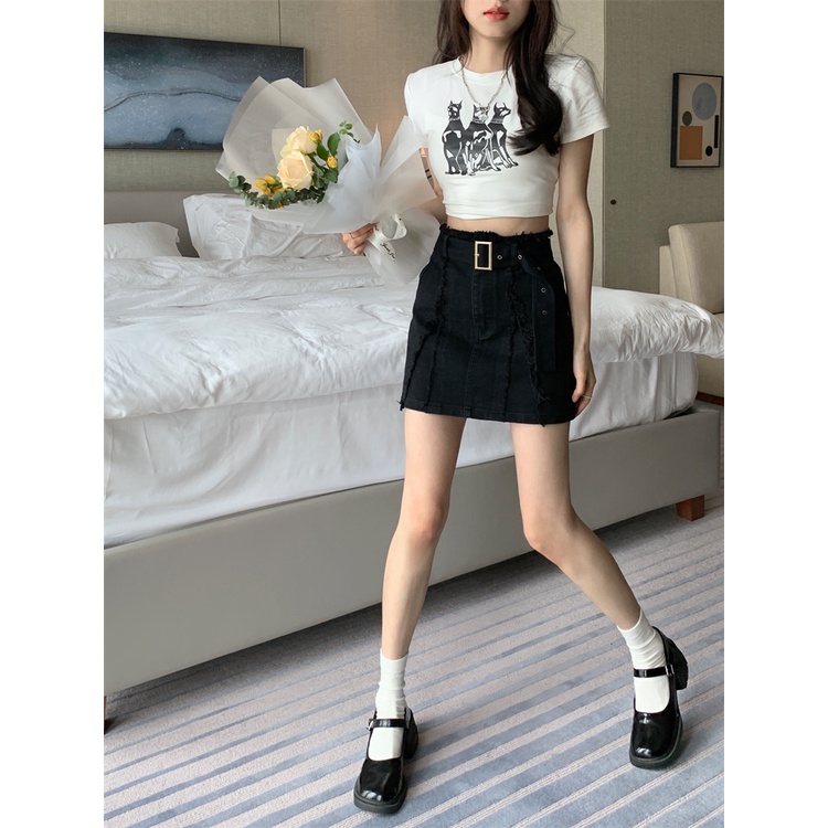 Chân Váy Denim Lưng Cao Phong Cách Hàn Quốc Thời Trang Cho Nữ