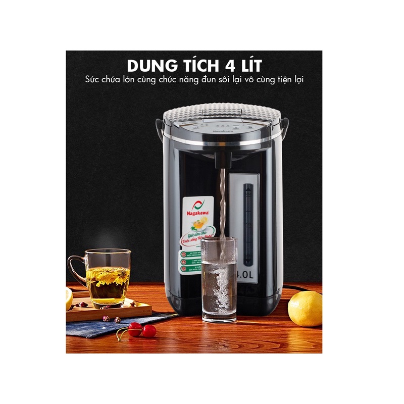 Bình thuỷ / phích điện inox 304 cao cấp 4.0L Nagakawa