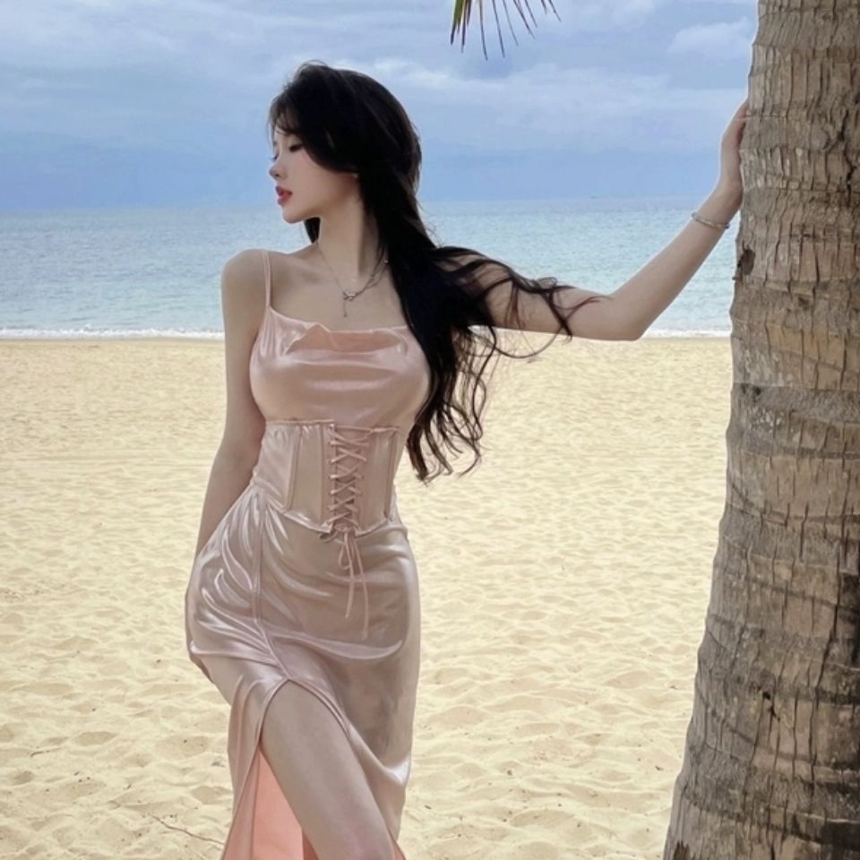 Đầm Hai Dây Dáng Dài Xẻ Tà Lưng Cao Quyến Rũ Thời Trang Cho Nữ