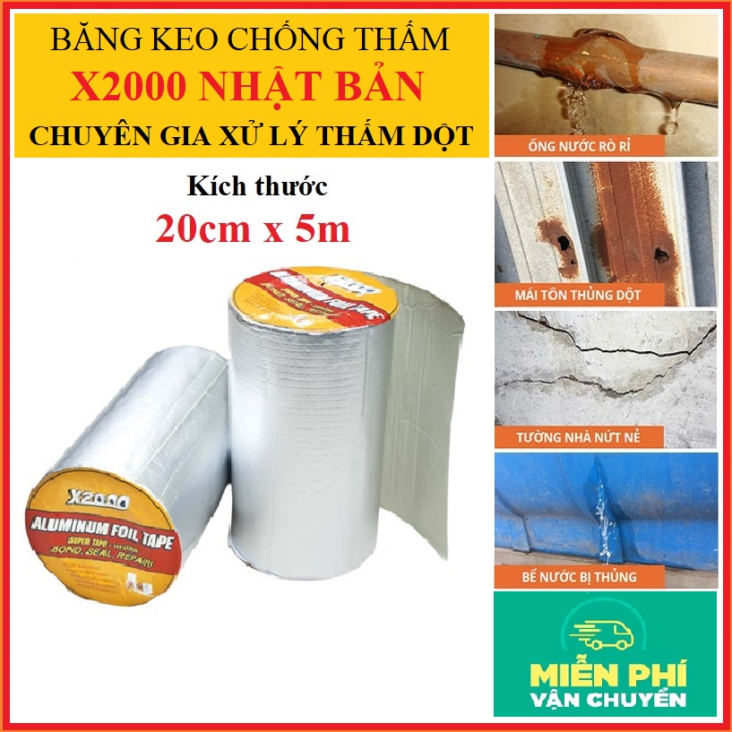 Băng keo chống thấm x2000 băng keo siêu dính Nhật Bản chống thấm dột, dán tường, dán mái tôn, dán ống nước 20cm x 5m