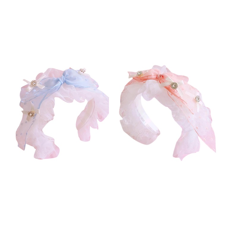 Flgo Băng Đô Ren Xếp Ly Trang Trí Nơ Thanh Lịch Màu Hồng / Xanh Lam Dùng Để Hóa Trang / Tiệc Tùng / Tiệc Tùng