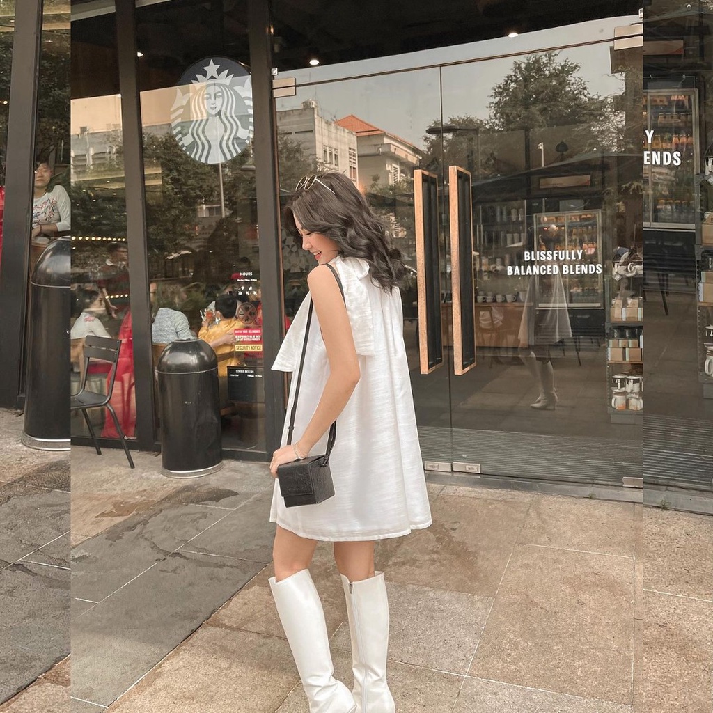 Váy cổ yếm nữ Linly Store hở vai dáng xòe V-VYS