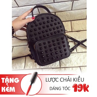 Balo đinh tán đen thời trang HT2018 Tặng Lược Tròn Uốn Tóc