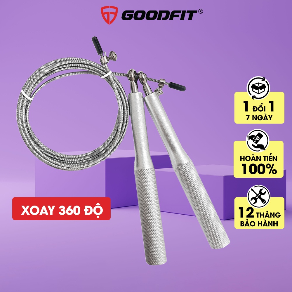 Dây nhảy lõi thép thể dục tại nhà GoodFit chiều dài 3m, trục xoay 360 độ GF901JR