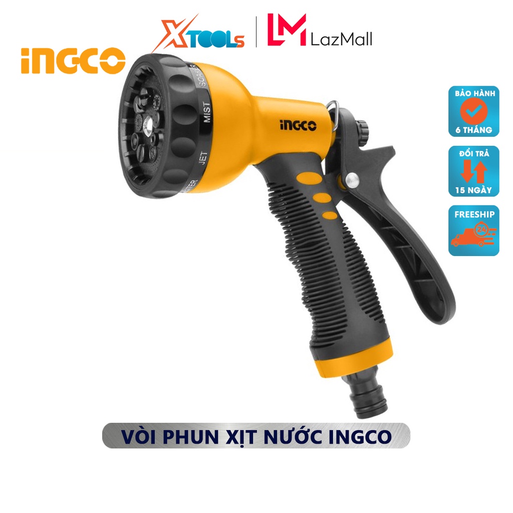 Vòi phun xịt nước INGCO HWSG092 | vòi xịt đa năng Làm từ nhựa ABS, Có 9 kiểu phun nước, độ bền cao tưới vườn, rửa xe, tư