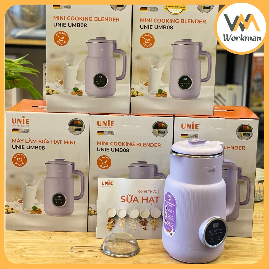 Máy Làm Sữa Hạt Mini Unie UMB08 600ml, Công Suất 600W, 5 Chức Năng Xay Nấu Đa Năng