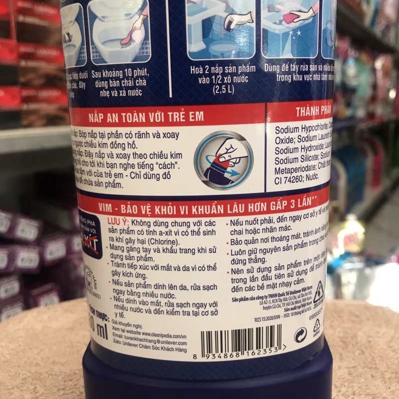Nước tẩy bồn cầu & nhà tắm VIM diệt khuẩn 880ml
