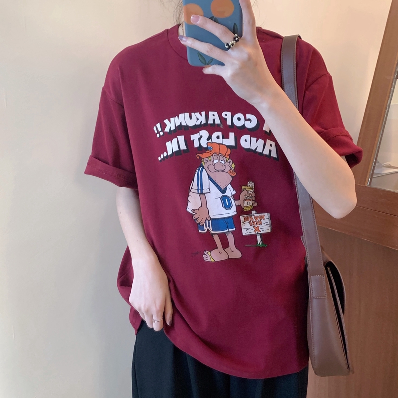 SUXI Áo thun tay ngắn in họa tiết đáng yêu phong cách Hàn Quốc trẻ trung cho nữ