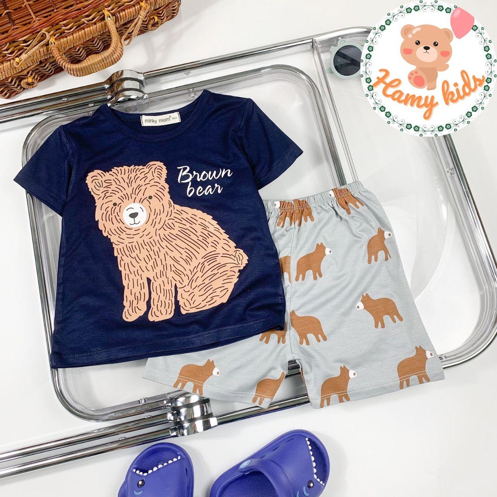Bộ Cộc Tay Minky Mom Chính Hãng Bé Trai Bé Gái Thun Lạnh Hình Giao Thông Gấu Bộ Râu Cool Bé 0-5 Tuổi Dưới 20kg- Hamykids
