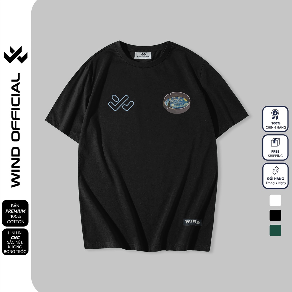 Áo thun tay lỡ unisex WIND phông form rộng 65% cotton Starry thời trang nam nữ oversize