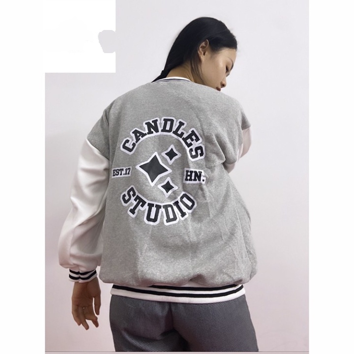 Áo Khoác Bomber [ẢNH THẬT]. Chất nỉ ngoại dày đẹp mịn ko xù, màu tàn phối trắng, in nét. Form Unisex Nam Nữ (có 2 màu)