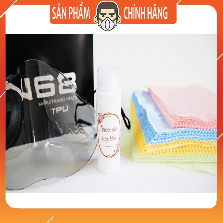 Combo 5 tấm lau và dung dịch vệ sinh khẩu trang trong suốt 30ml