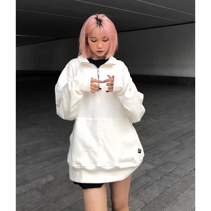 ÁO HALF ZIP SIMPLE TRẮNG