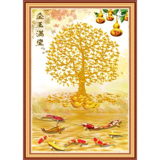 Tranh dán tường phong thủy VTC Kim ngọc mãn đường LunaTM-0142 Kim sa 100 x 140 cm
