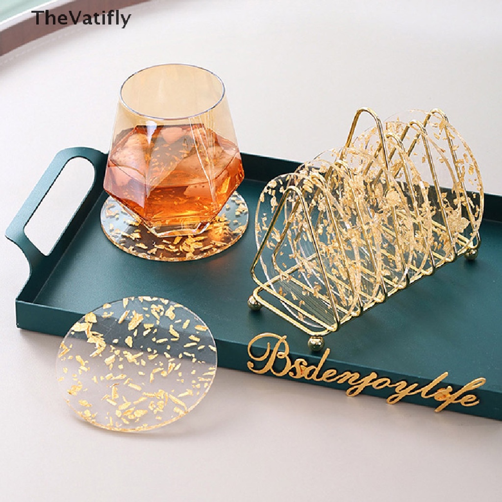 [Thevalifly] Tấm Lót Cốc Trà Cà Phê Cách Nhiệt Bằng Lá Vàng Acrylic