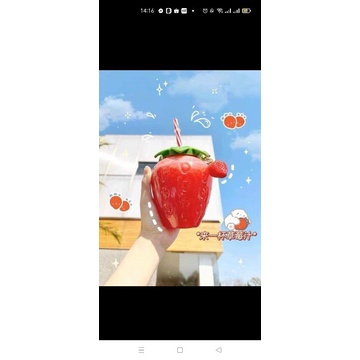 Bình nước Dâu Tây (Tặng kèm móc và ống hút- 500m) | BigBuy360 - bigbuy360.vn