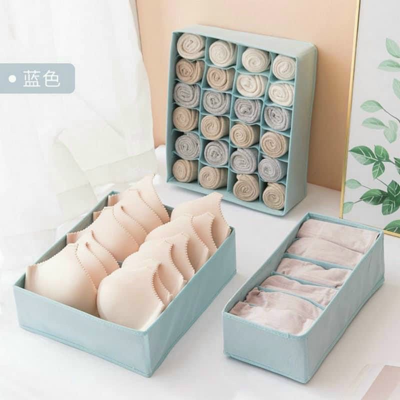 Combo 3 hộp vải nhiều ngăn đựng tất, vớ, đồ lót đa năng tiện dụng