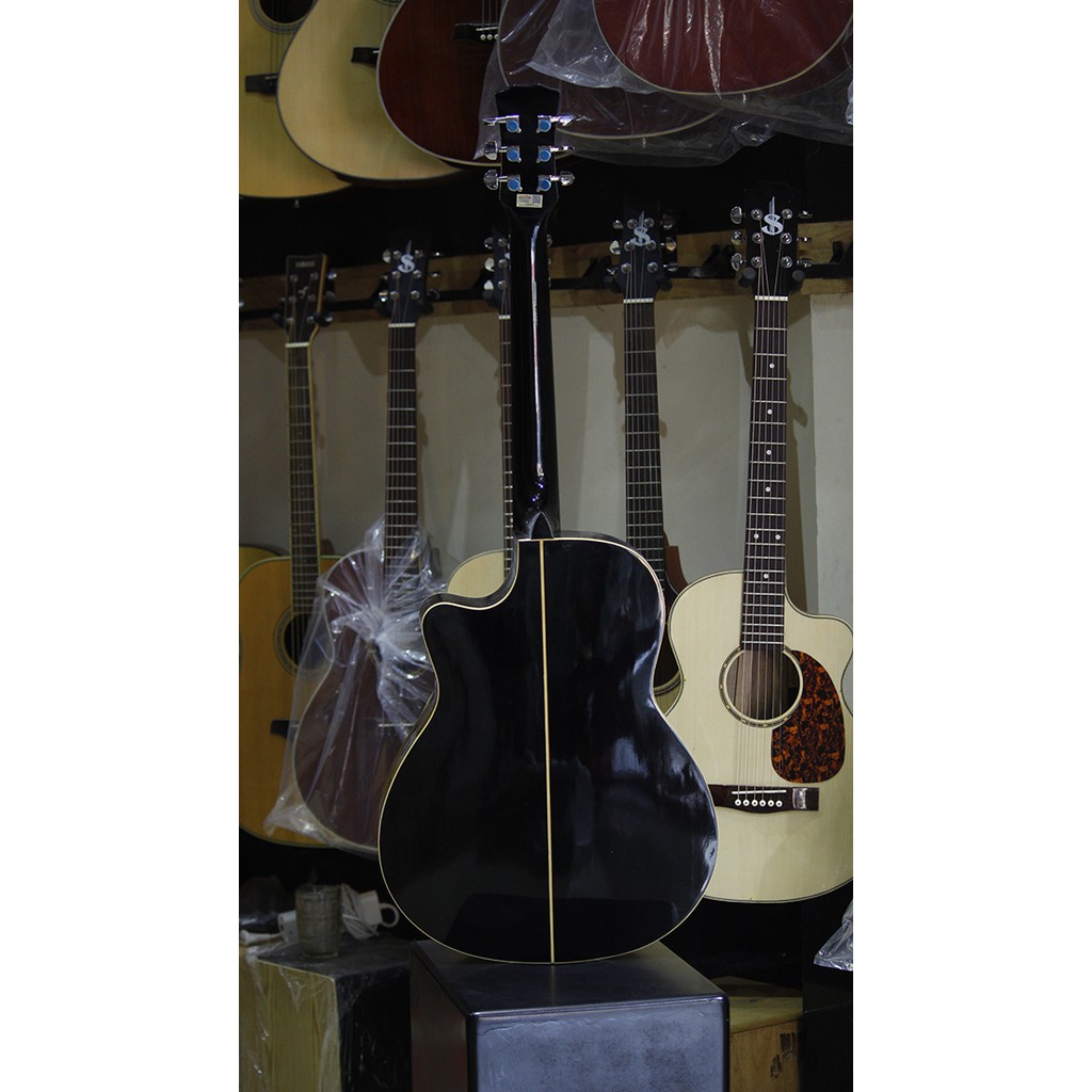 Đàn guitar acoustic giá rẻ màu đen mã ES140, guitar gỗ thịt có người mới tập