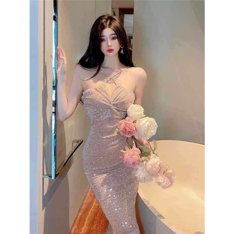 Đầm Đuôi Cá Không Dây Hở Vai Đính Kim Sa Lấp Lánh Thời Trang Nữ Gợi Cảm RMA2