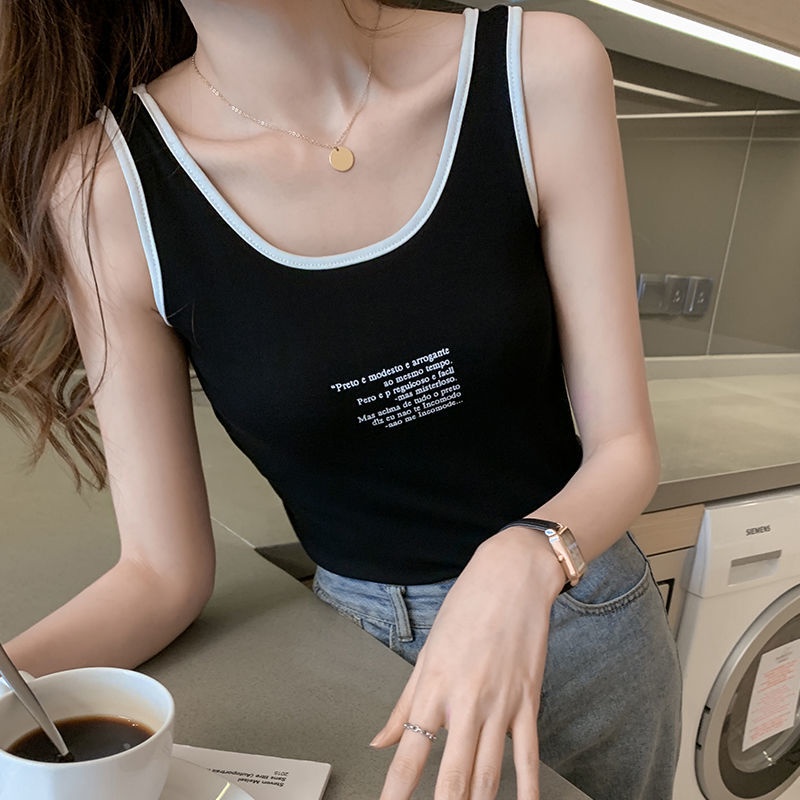 Áo Sát Nách In Chữ Cá Tính Thời Trang 150110 Áo Hai Dây Cổ Chữ U Kiểu Dáng Xinh Xắn Hợp Thời Trang