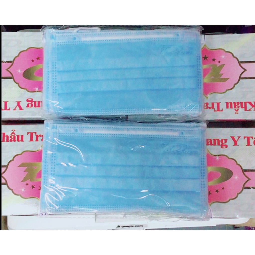 Khẩu trang y tế 4 lớp kháng khuẩn Gói 10 cái, Hộp 50 cái - Đặng Khang  có ba màu xanh-trắng-hồng