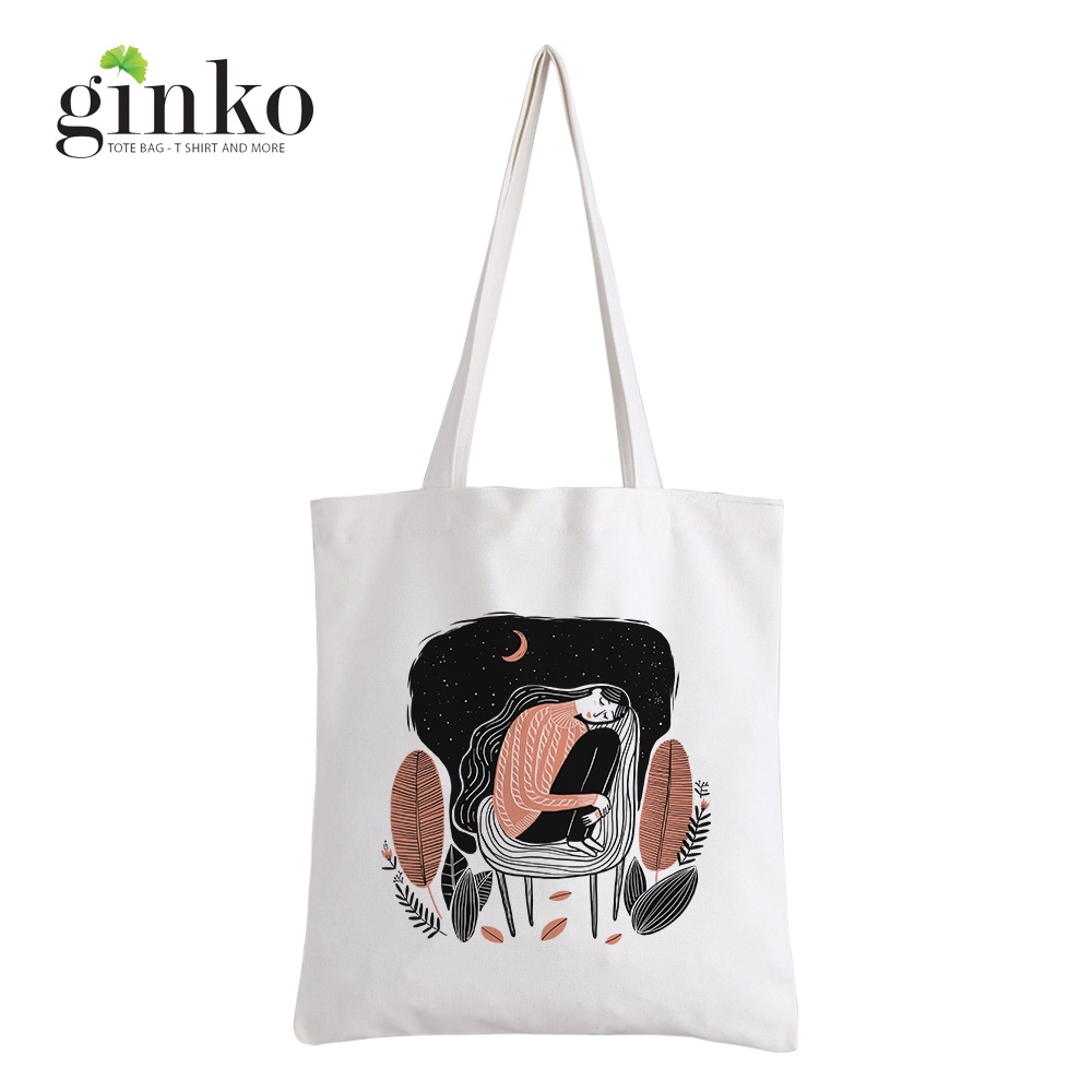 Túi Vải Tote GINKO Kiểu Basic dây kéo In Hình A Girl G205