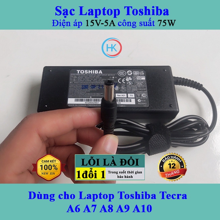 Sạc Laptop Toshiba 15V-5A 75W Dùng cho Laptop Toshiba Tecra A6 A7 A8 A9 A10