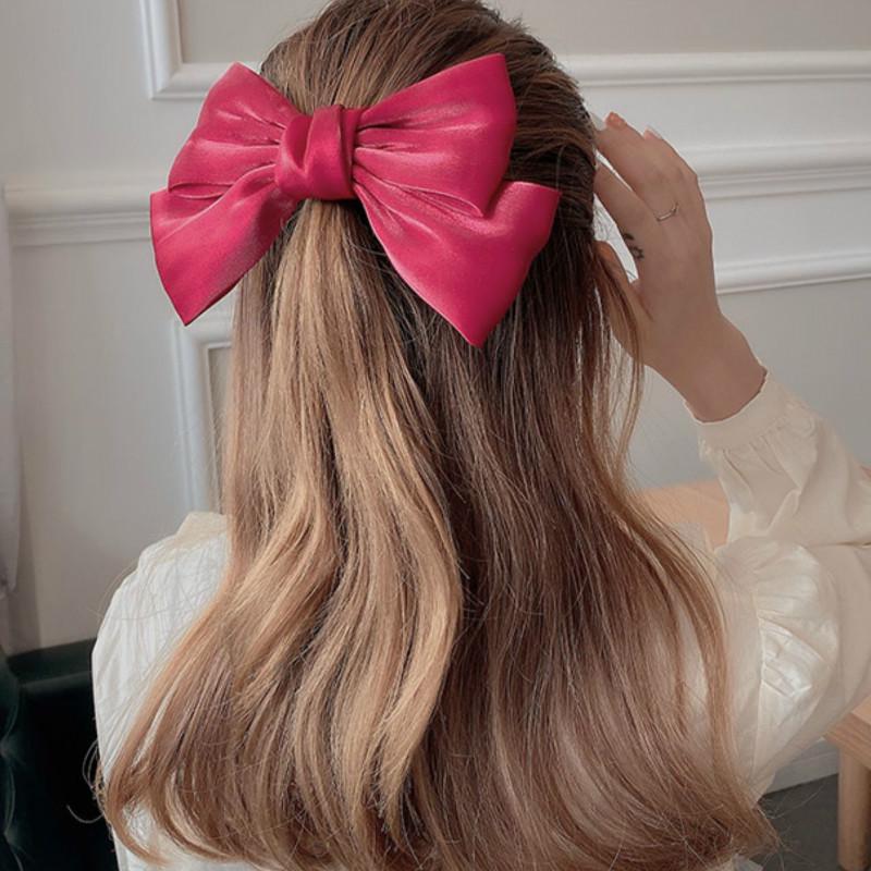 Kẹp tóc nơ vải satin ánh lấp lánh thiết kế hợp thời trang cho nữ