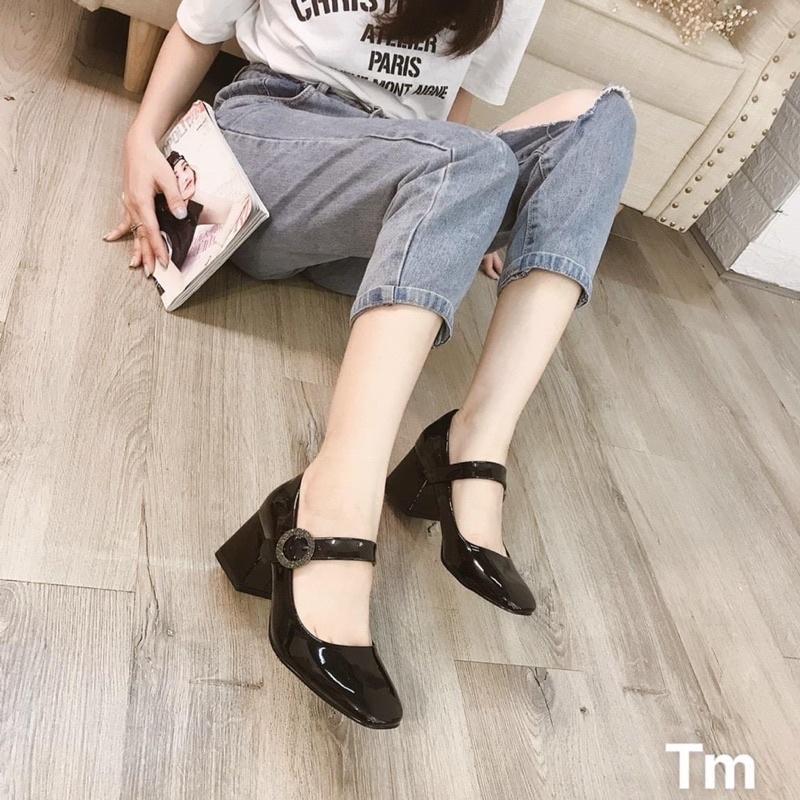 Giày tiểu thư Mary Jane đá quai cạnh sang chảnh gót 5-6p thấp dễ đi tôn dáng, hàng quảng châu loại 1 fullbox