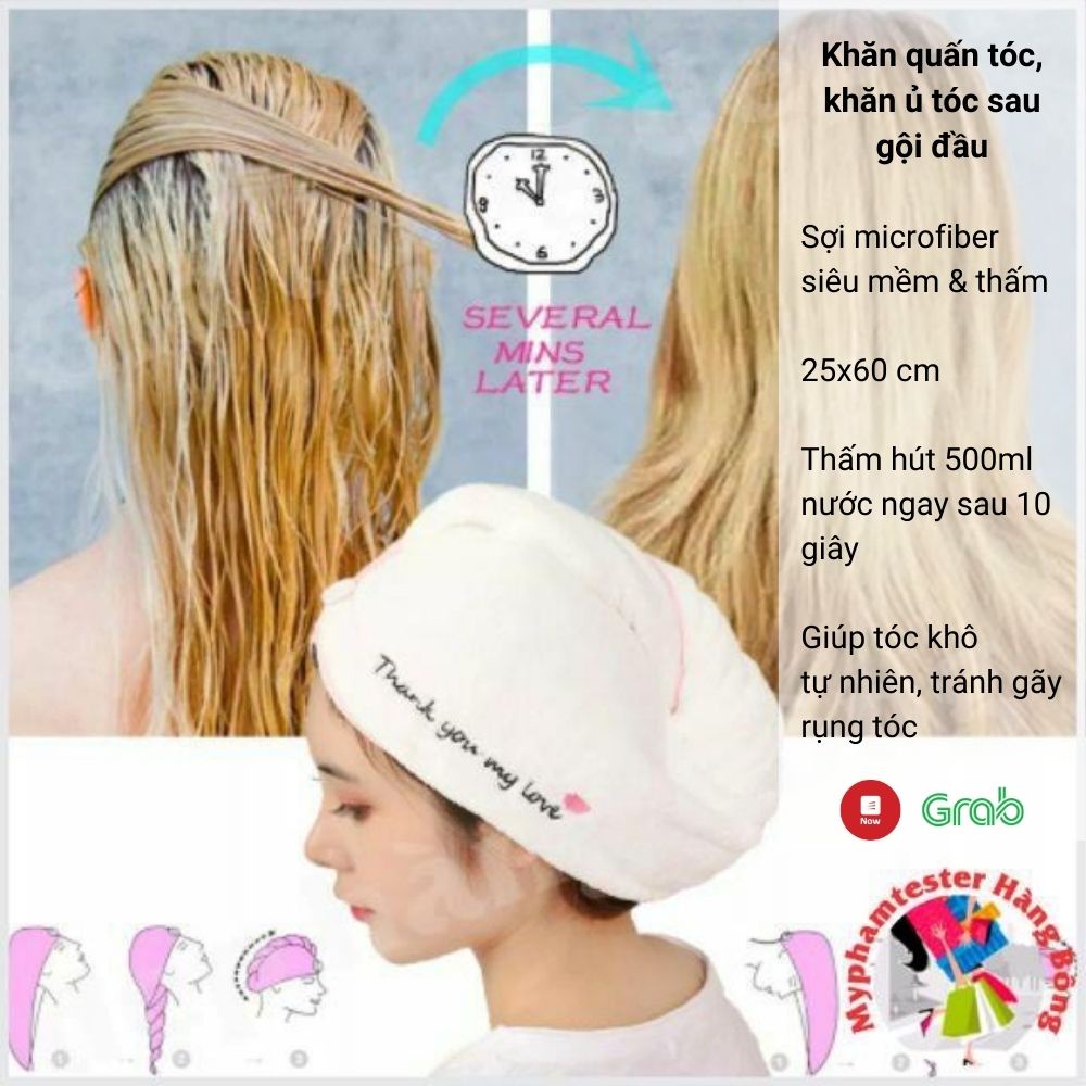 [4.9⭐] Khăn quấn tóc, khăn ủ tóc, khăn quấn đầu sau khi gội đầu siêu thấm nước, mềm mại và mau khô
