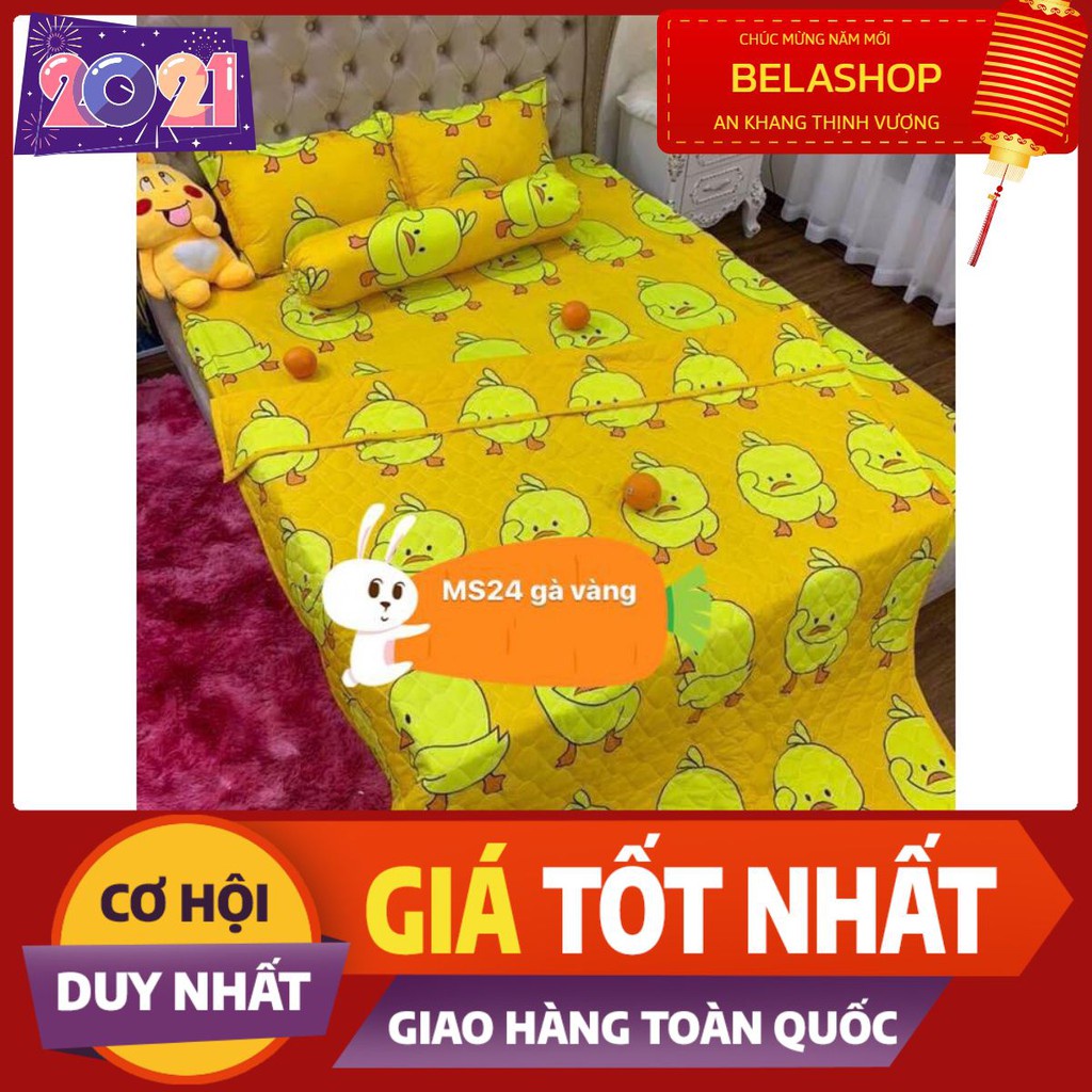 Bộ chăn hè ga gối gồm 1 chăn trần bông 1ga 2 vỏ gối nằm-gà vàng