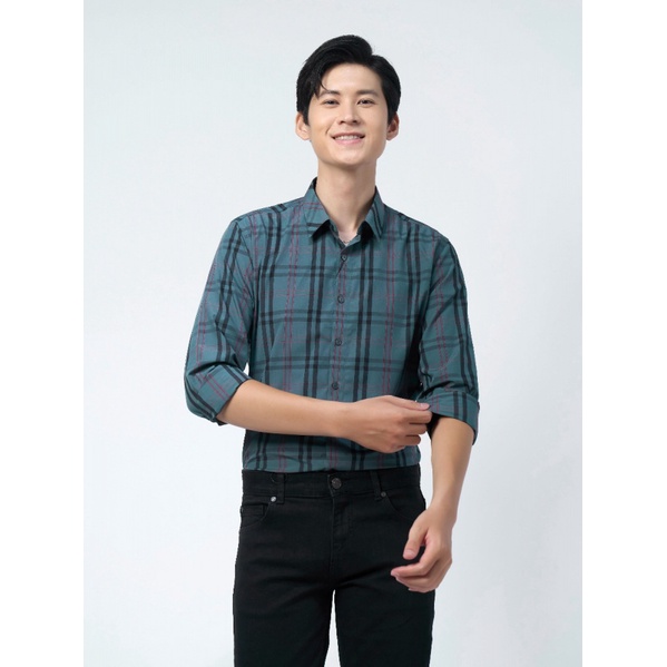 Áo sơ mi dài tay nam OWEN AS220145D công sở Vải Sợi Tre Màu Kẻ Caro Lớn Xanh Đậm Đen Đỏ Dáng Suông Tà Lượn Có Túi
