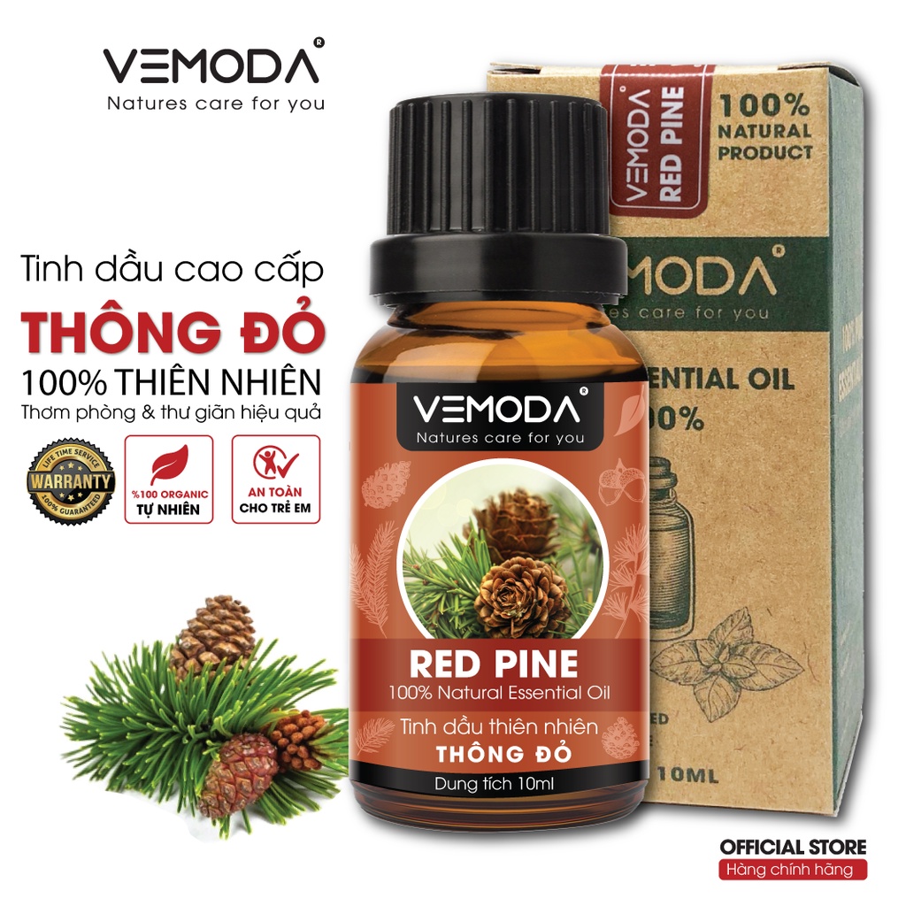 Tinh dầu Thông đỏ nguyên chất VEMODA 10ML giúp thư giãn, an thần, giải cảm, thanh lọc không khí, lưu thông tuần hoàn máu