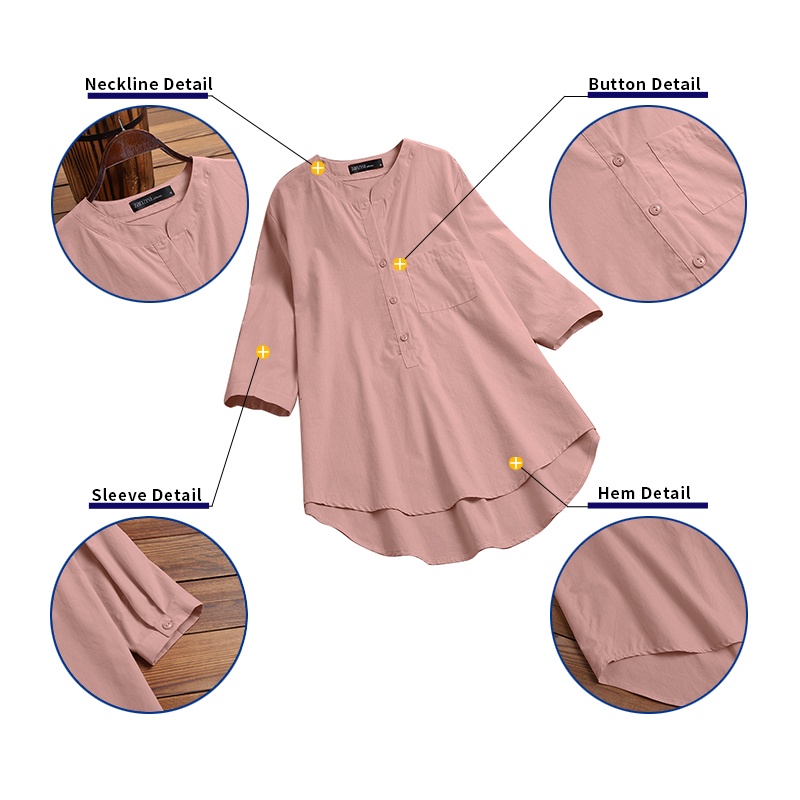 Áo ZANZEA tay lỡ 3/4 cổ tròn form rộng thời trang