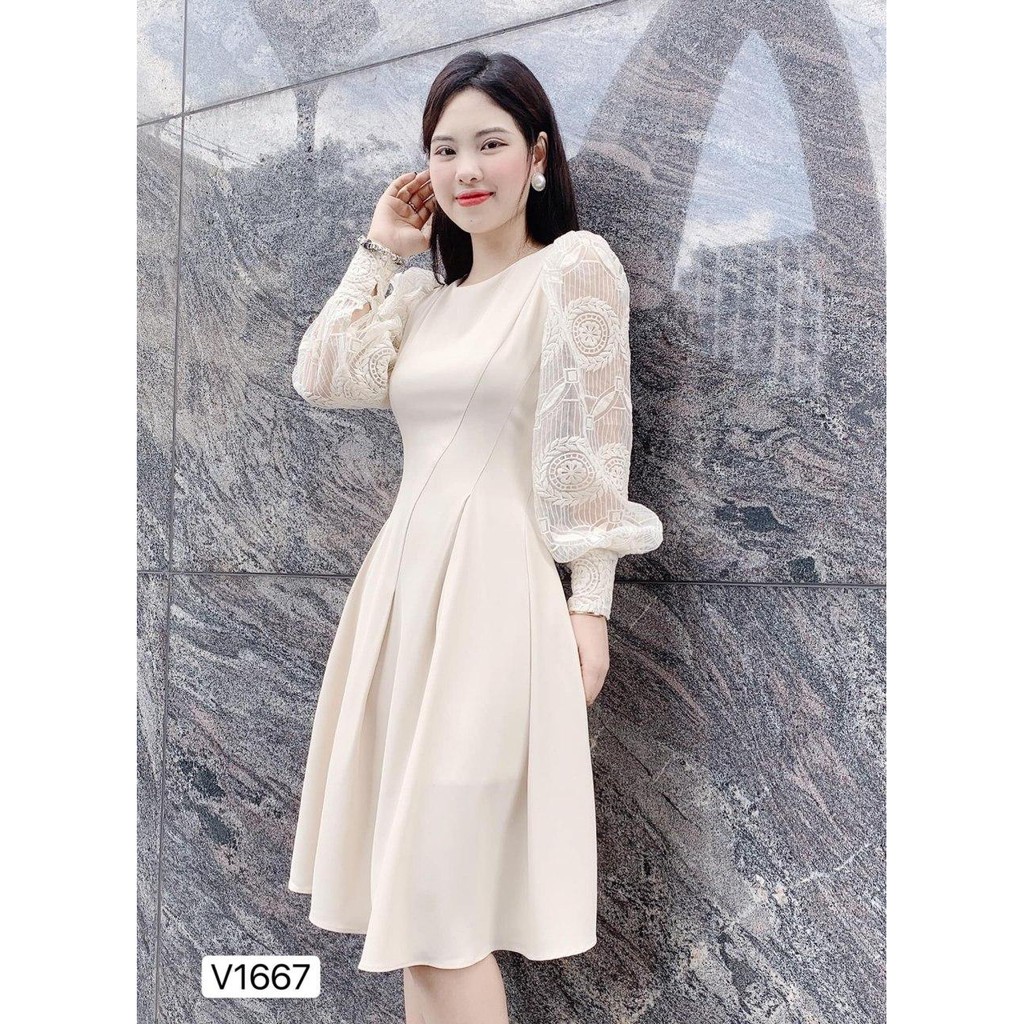Đầm cao cấp thiết kế nhẹ nhàng ren phối tay bồng thanh lịch V2118 ADELASHOP [kèm ảnh thật]