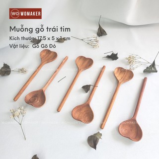 Muỗng thìa gỗ trái tim siêu dễ thương, Muỗng trái tim gỗ đỏ, Thìa trái tim trang trí bàn ăn, phụ kiện decor