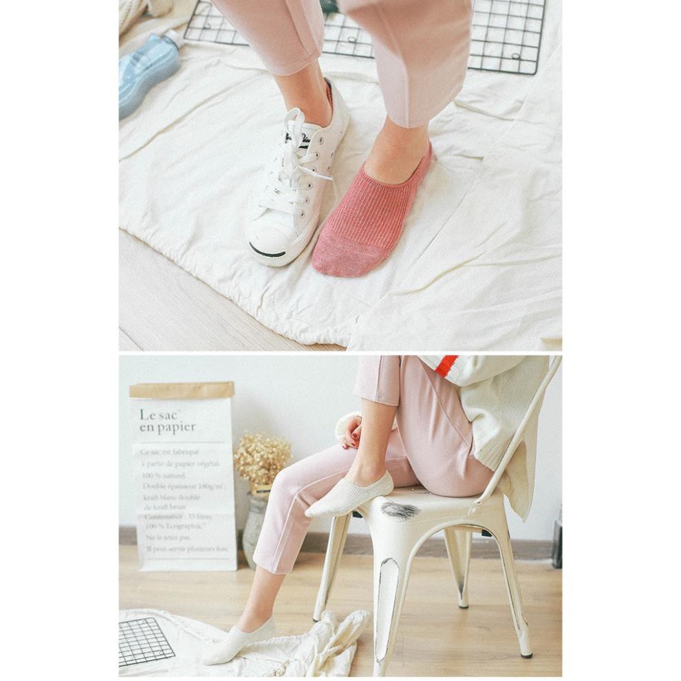 Tất́ Lười Gân Vớ Ẩn Trơn Phong Cách Nhật Hàn Cotton Phong Cách Ulzzang