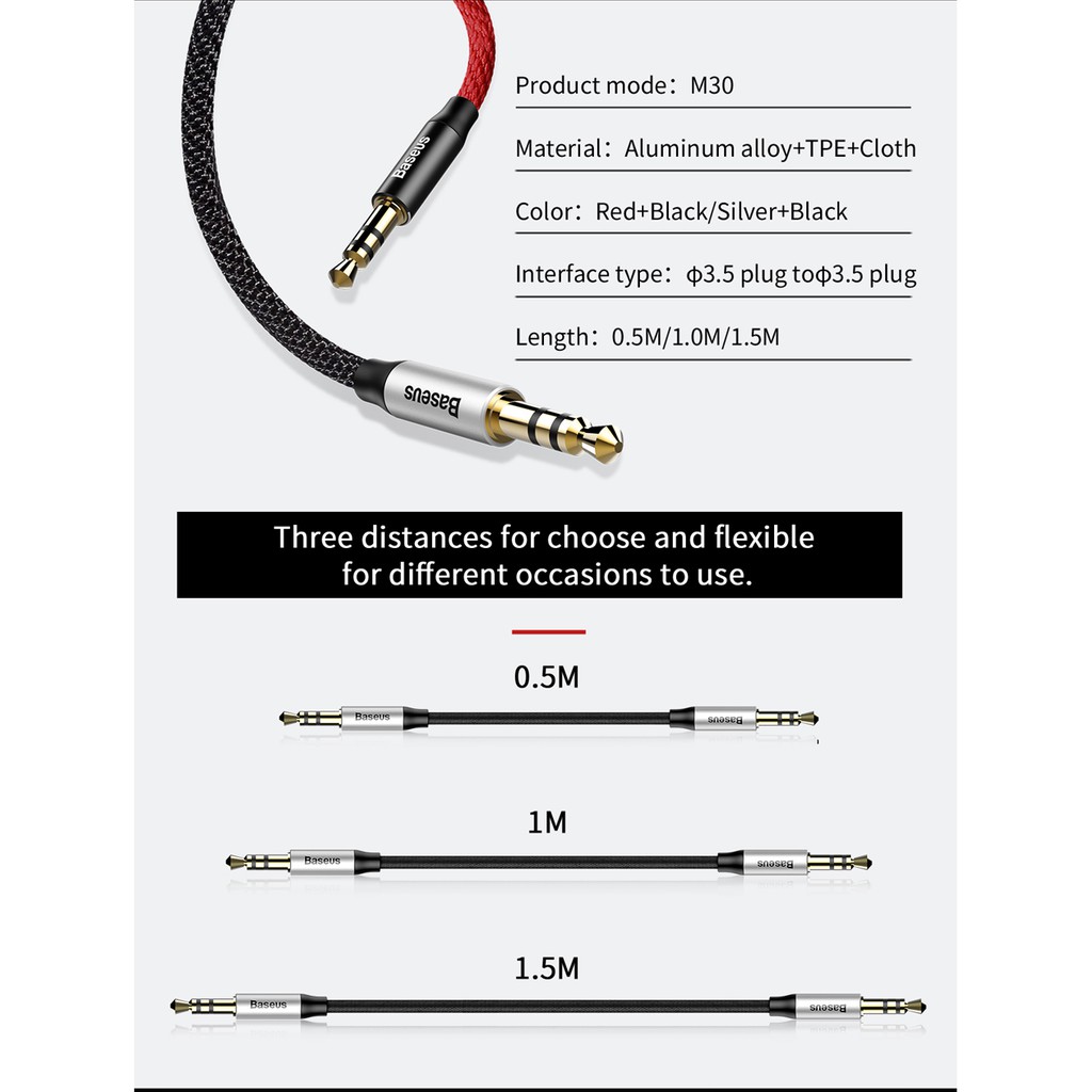 Dây Cáp Âm Thanh Baseus 3.5mm AUX 1M 1.5M
