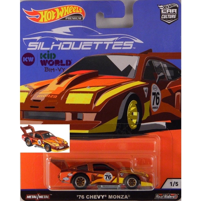 Xe mô hình Hot Wheels Premium Car Culture Silhouettes Series 2019 '76 Chevy Monza FYN69, bánh cao su.