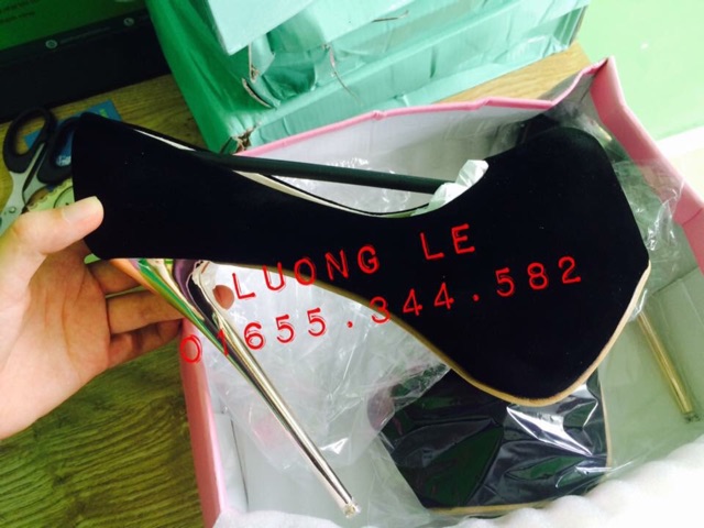 Giày cao gót 16cm chất nhung gót vàng đen đỏ nâu hồng ms C23