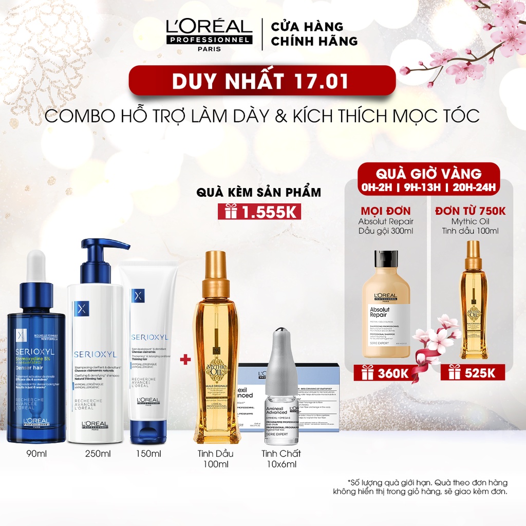 [Mã COSPPD05 giảm 10% đơn 400K] Combo 3 bước kích thích mọc 1000 sợi tóc chỉ trong 6 tuần L'Oréal Professionnel