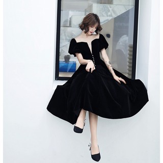 Đầm nhung phối ren cổ - VBEO227B