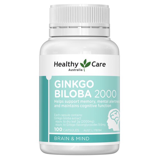 bổ não ginkgo biloba  2000, thuốc bổ não úc healthy care ginkgo biloba, ginko biloba