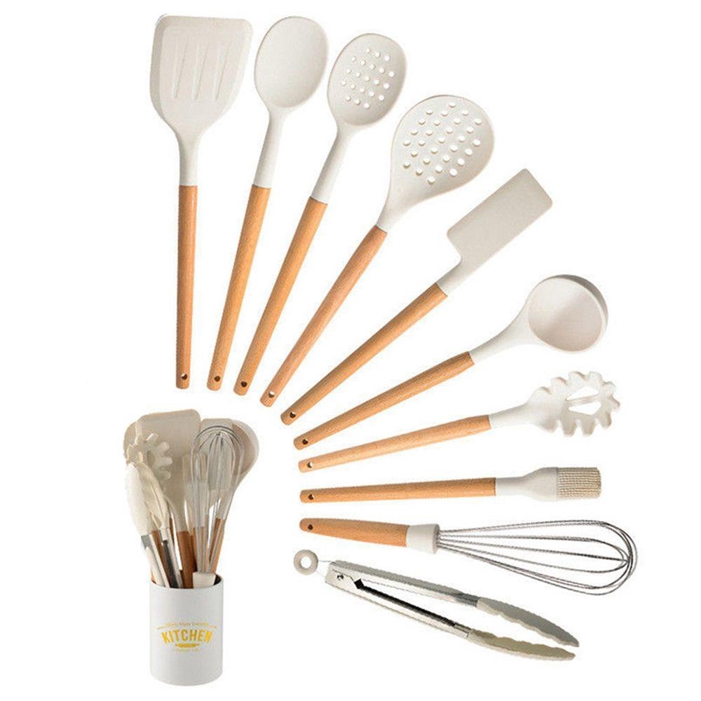 Vá Múc Canh Bằng Silicone Tay Cầm Gỗ Đa Năng Tiện Lợi Dành Cho Nhà Bếp