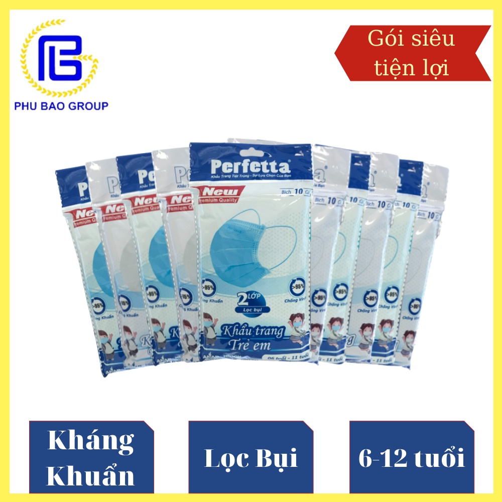 10 Gói khẩu trang y tế 3 lớp Perfetta trẻ em (10 cái/gói)