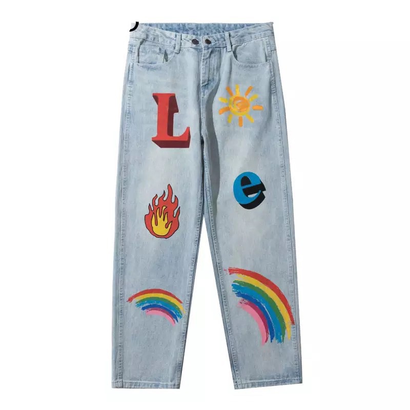 QUẦN BAGGY JEANS ỐNG RỘNG NAM T-A-N DÁNGSUÔNG PHONG CÁCH HÀN QUỐC-QJI07-THỜI TRANG UNISEX-có size NamNữ hình in,màu xanh