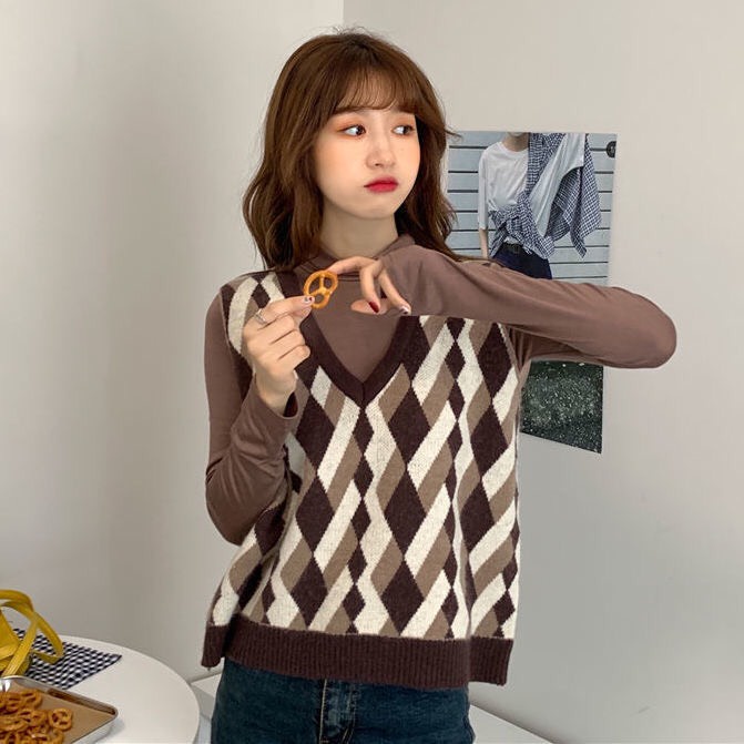 Gile Len Nữ Dáng Vừa, Áo Len Gile Cổ Tim Hàn Quốc Mỏng Basic Màu Sắc Vintage Ulzzang Hàn Quốc