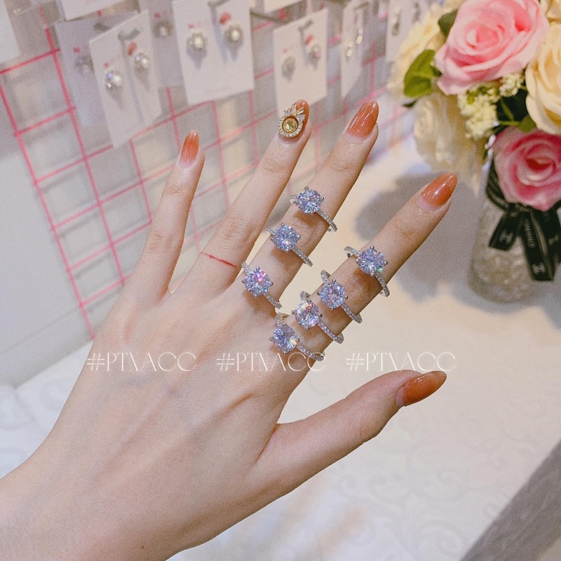 Nhẫn xi bạch kim đai trơn hột chủ tròn đơn giản basic .PTNACC.