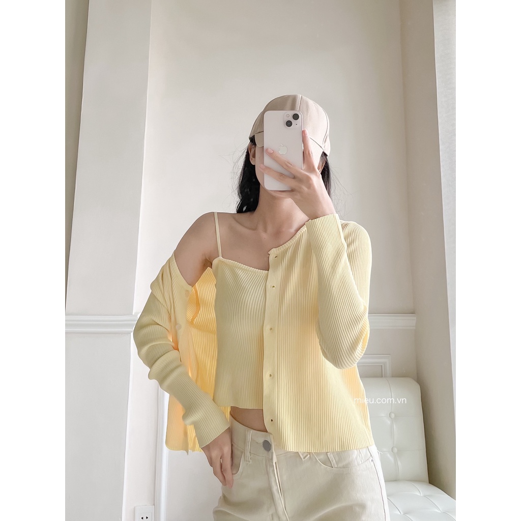 [ Miều ] Set áo 2 dây w khoác Cardigan len gân Vivian
