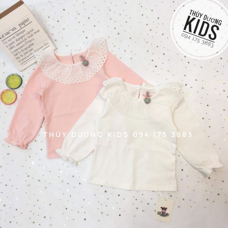 Áo cotton cổ sen màu trắng và hồng đáng yêu cho bé gái.
